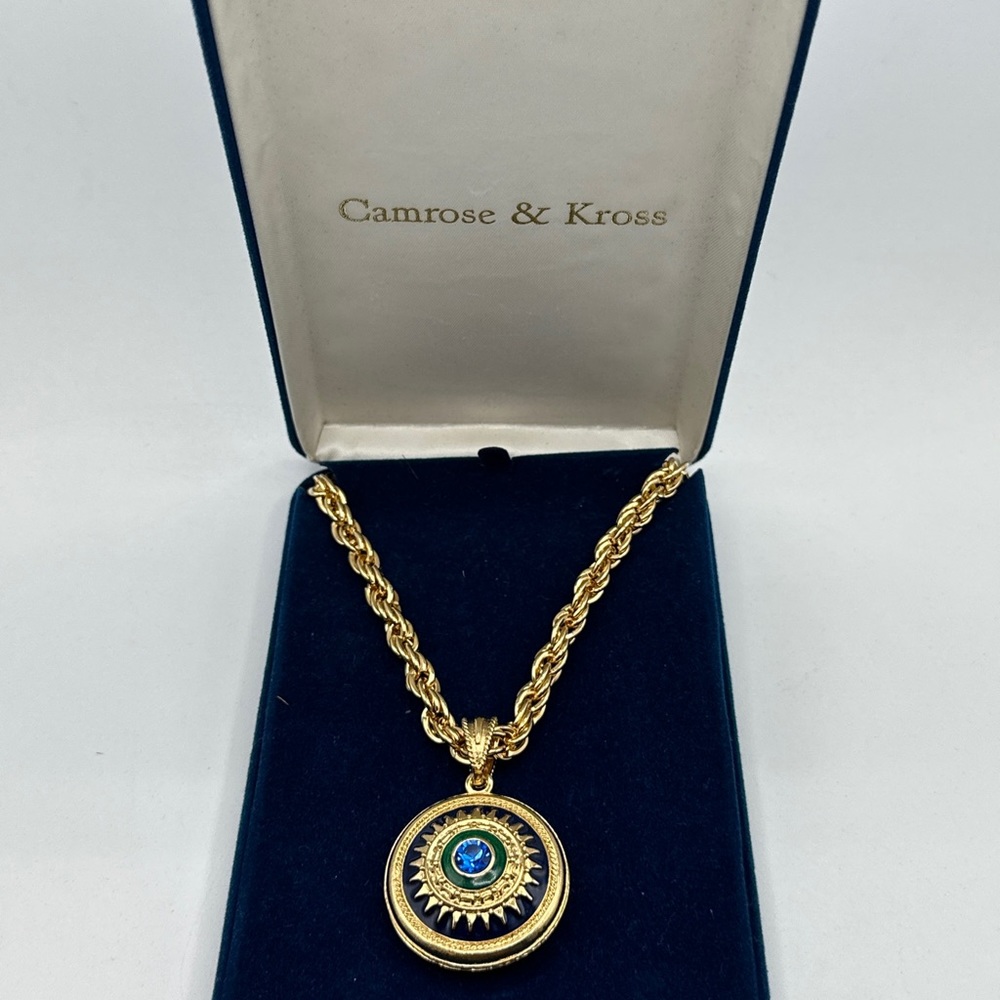 CAMROSE & KROSS JBK Vintage 1990's Gold‎ With Black And Green Enamel Pendant#468